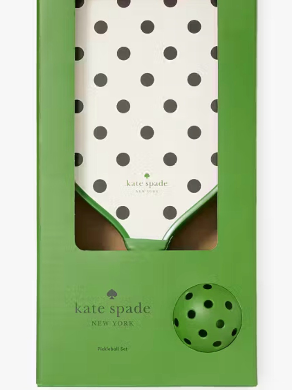 kate spade Polka Dot Design Pickleball Paddle with Green Trim and Matching Ball